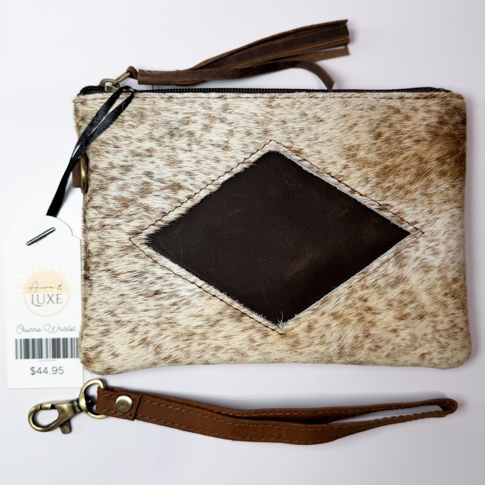 Hair-on Hide Wristlet Clutch with Brown Leather Diamond - Picture 2 of 6